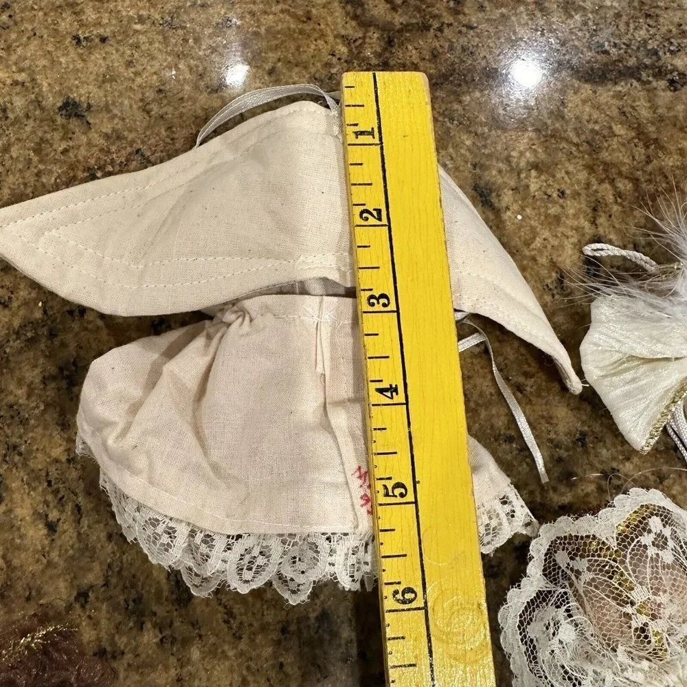 Vintage Angel‎ Christmas Ornaments Lace Crochet Wooden Gold Set Of 4